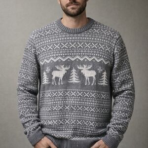 Men's Gray Patterned Crewneck Sweater